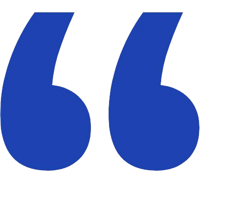 Large blue quotation marks on a transparent background.